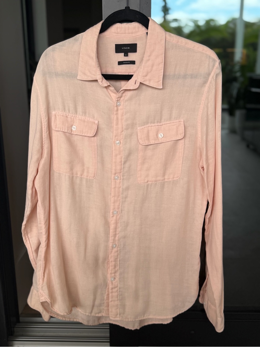 VINCE | Men’s Med Long-Sleeve Pink Salmon 100% Cotton Button-Up Shirt EUC